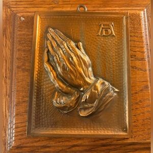 Albrecht Durer "AD" Praying Hands Cast Metal Copper Colored - Germany 5-" x 4"